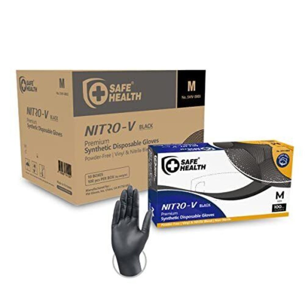 Medium -1000 Nitrile Gloves Industrial Grade - 10 boxes of 100 Black hand NEW